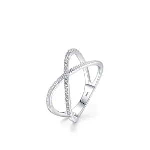 925 Sterling Silver Cross Geometric Ring For Women Micro Pave Zirconia Niche Design Minimalist Fashion Finger Jewelry Gift