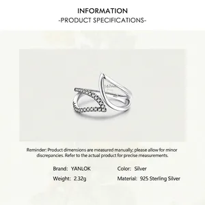 Elegant 925 sterling silver geometric hollow ring with micro-set zircon stones