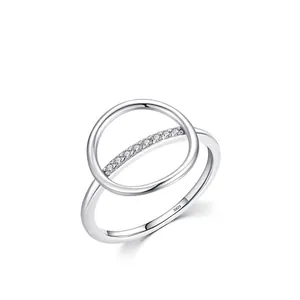 Bague géométrique minimaliste en argent sterling S925 avec barre transversale en zircon