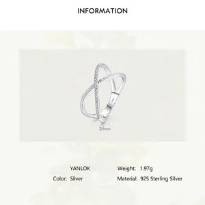 S925 Sterling Silver crossover geometric ring featuring micro-paved sparkling cubic zirconia