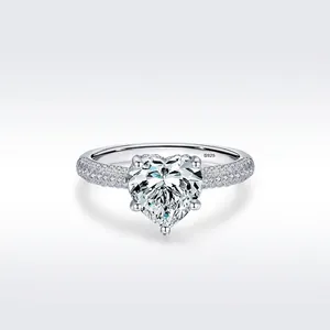 S925 Sterling Silver Heart Shaped Zirconia Ring For Women Elegant Sweet Cubic Zirconia Engagement Wedding Finger Ring Jewelry