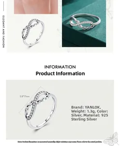 Macro detail of 925 sterling silver infinity ring with white zircon micro-inlays