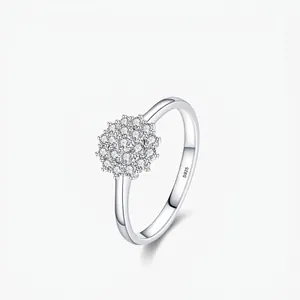 925 Sterling Silver Flower Cluster Ring For Women Rhinestone Micro Pave Fashion Jewelry Wedding Banquet Minimalist Style
