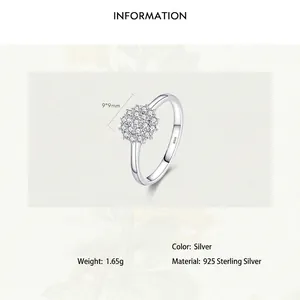 Elegant 925 sterling silver flower ring with micro-paved cubic zirconia cluster