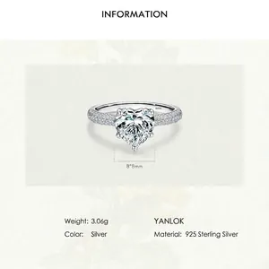 925 Sterling Silver Ring featuring 8x8mm Heart-Cut Zircon with Pave Band