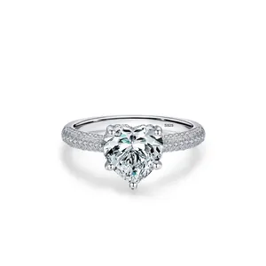 Elegant 925 sterling silver heart-shaped zircon engagement ring with pave setting