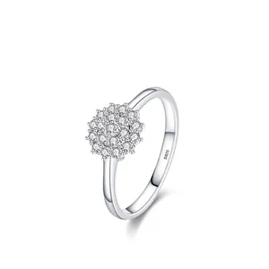 Elegant S925 sterling silver flower cluster ring with micro-pave cubic zirconia