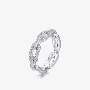 925 Sterling Silver Micro Pave Zirconia Chain Link Ring For Women Creative Personalized Interlocking Buckle Finger Ring Jewelry