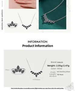925 silver jewelry set with crown shaped black drop stones and size specifications