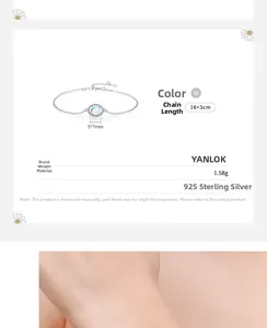 Detailed view of 925 sterling silver moonstone bracelet with 5x7mm oval gemstone charm