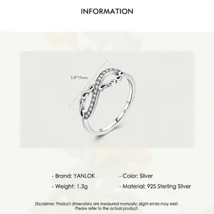 Vintage S925 sterling silver infinity ring with micro-set zircon stones for women