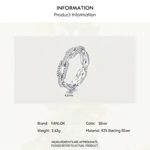 S925 sterling silver chain ring with white zircon pave setting, 4.6mm width and 2.43g weight