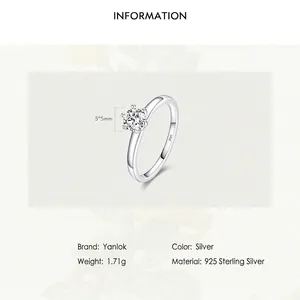 Elegant S925 sterling silver six-prong solitaire ring with a 5x5mm sparkling zircon