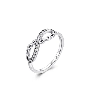 S925 sterling silver infinity ring with micro-pave zircons for a minimalist elegant look