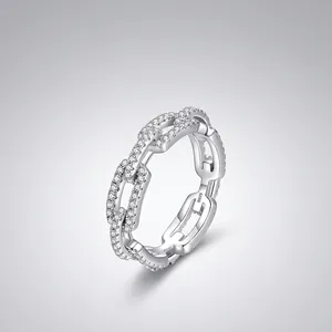 S925 sterling silver chain link ring with micro-pave zirconia in a luxury design