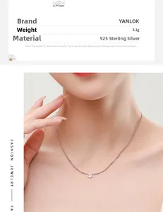 Detailed view of S925 sterling silver necklace with oval zircon pendant on model