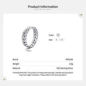 Bague vintage en argent sterling 925 avec motif de feuilles et largeur de 4,8mm