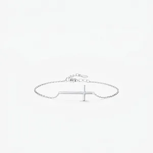 Minimalist 925 Sterling Silver Cross Bracelet For Women Thin Chain Adjustable Horizontal Cross Pendant Fashion Jewelry