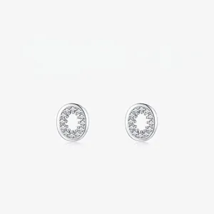 925 Sterling Silver Oval Stud Earrings For Women Hollow Geometric Zirconia Inlaid Commuting Fashion Niche All-match Ear Jewelry