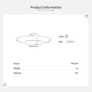 Minimalist S925 sterling silver cross pendant bracelet for women with 15+3cm adjustable chain