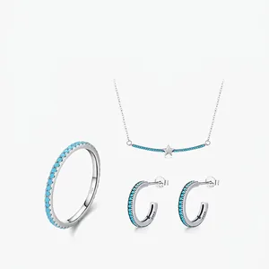 925 Sterling Silver Turquoise Star Necklace Ring Stud Earrings Collection For Women Minimalist Fashion Jewelry Accessory