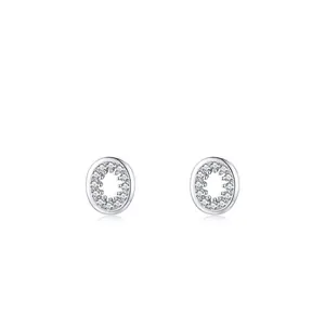 Elegant 925 sterling silver hollow oval stud earrings with pavé set zircon stones
