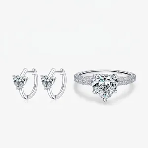 925 Sterling Silver Heart Zirconia Jewelry For Women Minimalist Heart Ring Hoop Earrings Korean Sweet Fashion Accessories