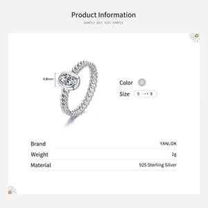 Minimalist 925 sterling silver ring with rope texture and 4.8mm oval cubic zirconia stone