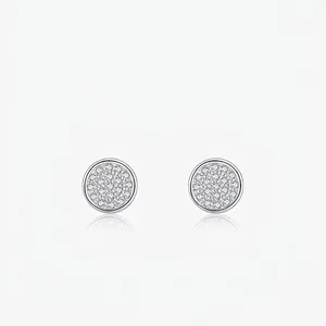 925 Sterling Silver Round Micro Pave Zirconia Stud Earrings For Women Minimalist Personalized Commuter Style Jewelry Gift