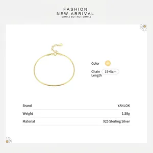 Minimalist 925 sterling silver gold snake chain bracelet with 5cm extension