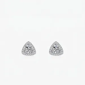 925 Sterling Silver Triangle Stud Earrings For Women Geometric Zirconia Inlaid Fashion Jewelry Daily Party Accessories