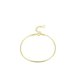 Minimalist 925 sterling silver gold snake chain bracelet with adjustable drop charm