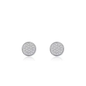 Elegant 925 sterling silver round micro-pave stud earrings with sparkling white zircons