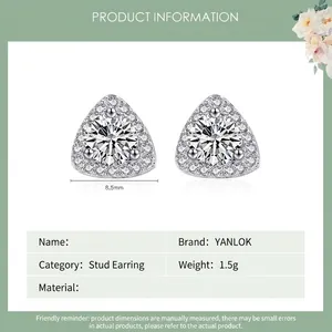 Elegant 925 sterling silver triangle stud earrings with sparkling cubic zirconia stones