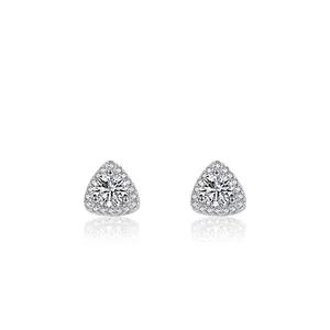 Elegant 925 sterling silver triangle stud earrings with sparkling pave-set cubic zirconia