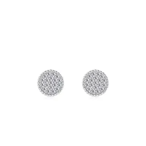 Sparkling S925 sterling silver round stud earrings with pave-set cubic zirconia stones