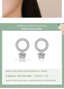 Detail view of 925 sterling silver stud earrings with zirconia and size dimensions