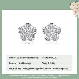 Boucles d'oreilles fleur à cinq pétales en argent sterling 925 avec zirconiums