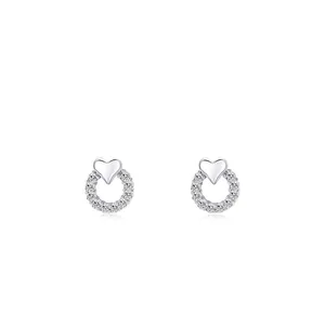 Orecchini a cuore in argento 925 con cerchio micro-intarsiato di zirconi per donna