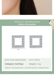Detailed size chart for 7mm S925 sterling silver square stud earrings with zircon