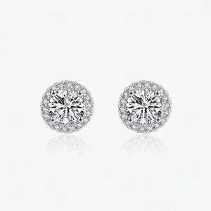 925 Sterling Silver Zirconia Halo Stud Earrings For Women Minimalist Round Inlaid Cubic Zirconia Earrings Light Luxury Fashion Jewelry Gift
