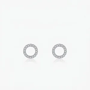 925 Sterling Silver Round Stud Earrings For Women Minimalist Micro Inlaid Zirconia Geometric Circle Earrings Fashion Tiny Jewelry Gift