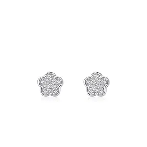 Boucles d'oreilles fleurs en argent sterling 925 avec pavé de zircons étincelants