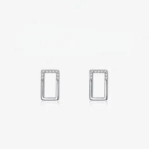 Boucles d'Oreilles Clous Rectangulaires Géométriques en Argent Sterling 925 Avec Zirconia Micro Incrusté Bijoux de Mode Minimalistes