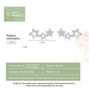 Minimalist 925 sterling silver star stud earrings with cubic zirconia and polished finish