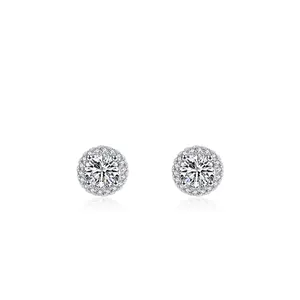 Classic 925 sterling silver halo stud earrings with sparkling round cubic zirconia stones