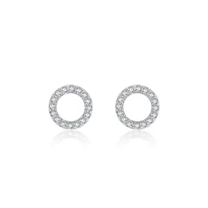 Elegant 925 sterling silver pave-set circular stud earrings with shimmering zircons