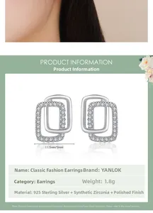 Macro detail of 925 sterling silver geometric stud earrings with cubic zirconia stones