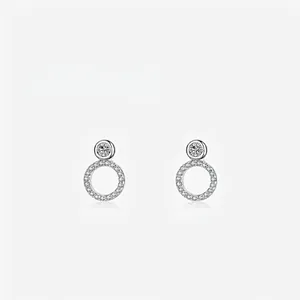 Minimalist 925 Sterling Silver Zirconia Round Stud Earrings For Women Elegant Geometric Korean Style Daily Jewelry Accessories