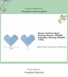 Detail view showing 11mm pixel heart S925 silver turquoise studs dimensions and weight